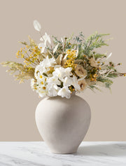 Composition florale artificielle – Prairie blanche et jaune