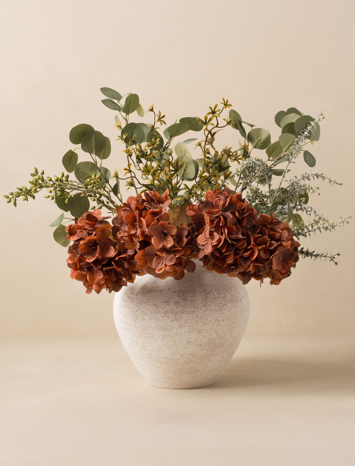 Faux Floral Arrangement – Eucalyptus & Cinnamon Hydrangea