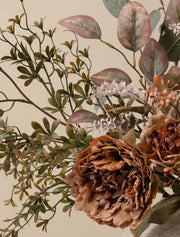 Composition florale artificielle – Pivoine orange et gerbe d'automne