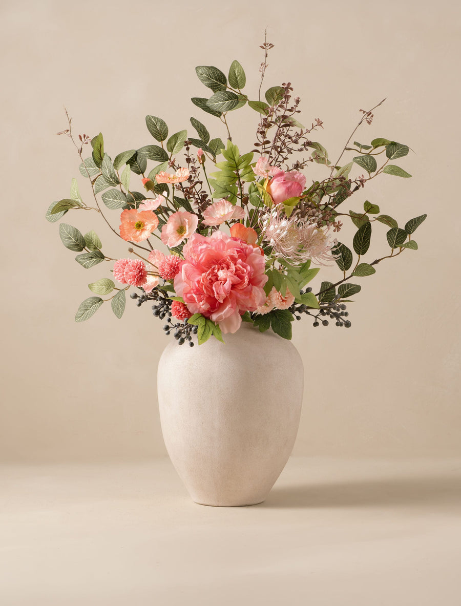 Composition florale artificielle - Pivoine rose et chrysanthème