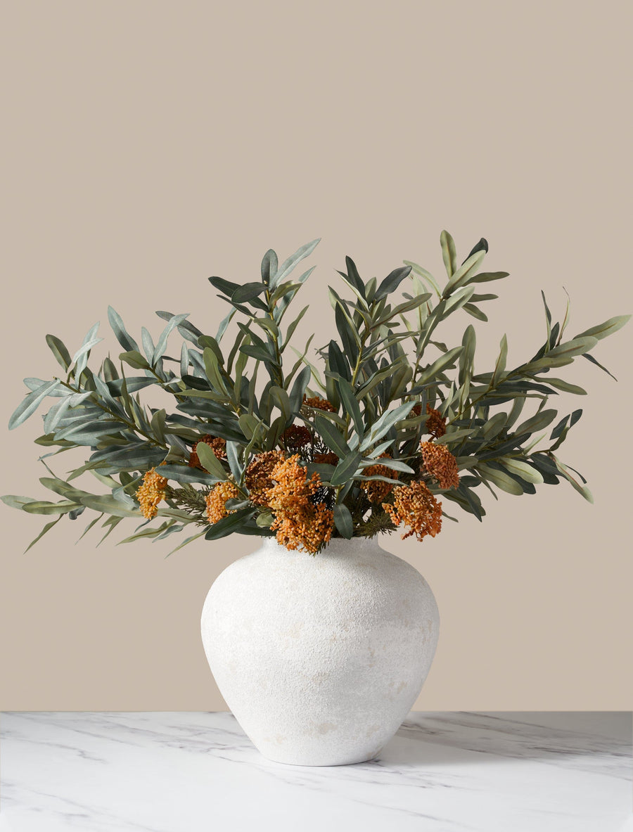 Composition florale artificielle - Olive et Baies d'Ombre