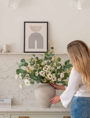 Faux Floral Arrangement – Eucalyptus & White Chamomile
