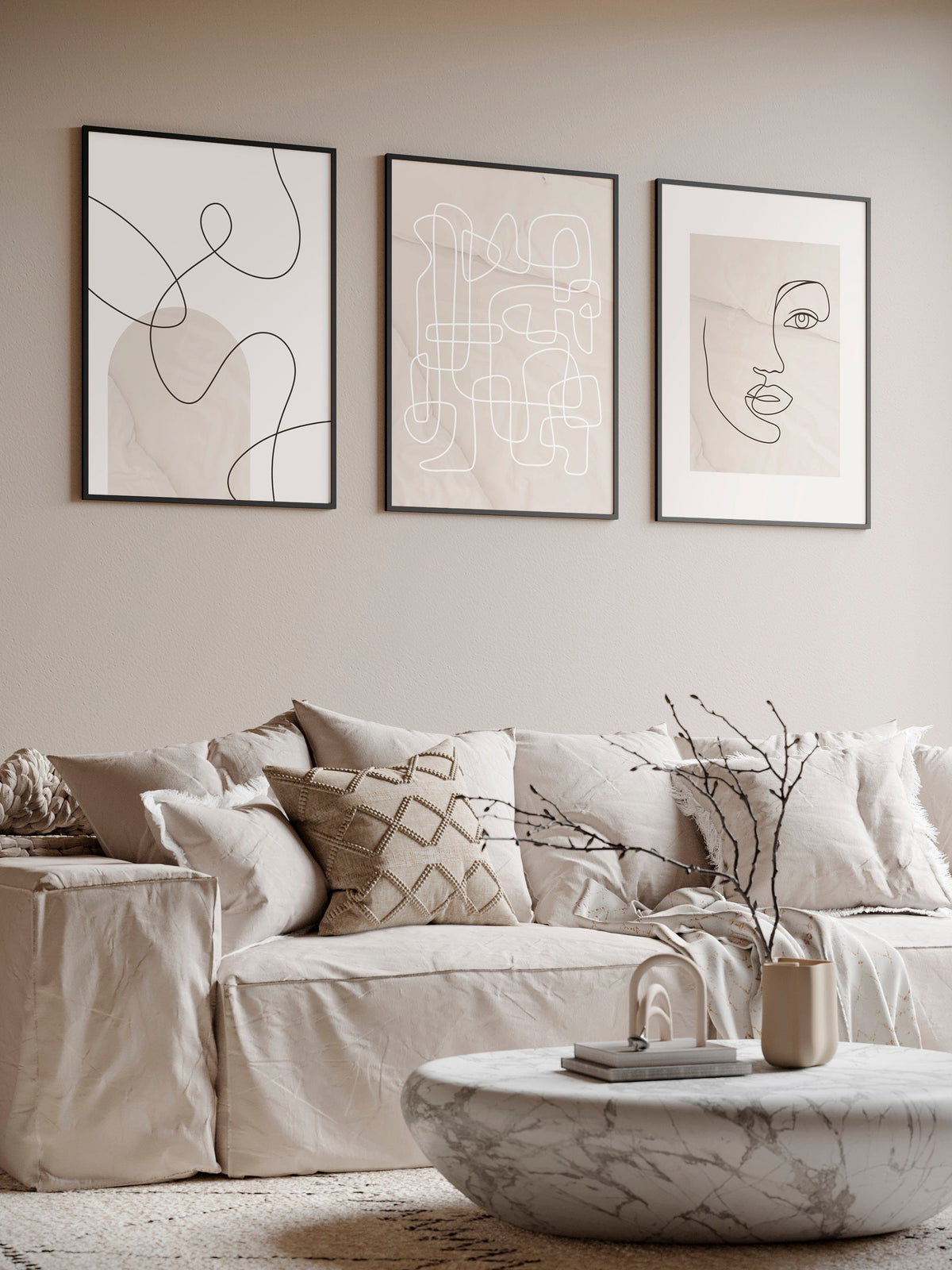 Pared de cuadros con 3 pósters – Dibujo lineal
