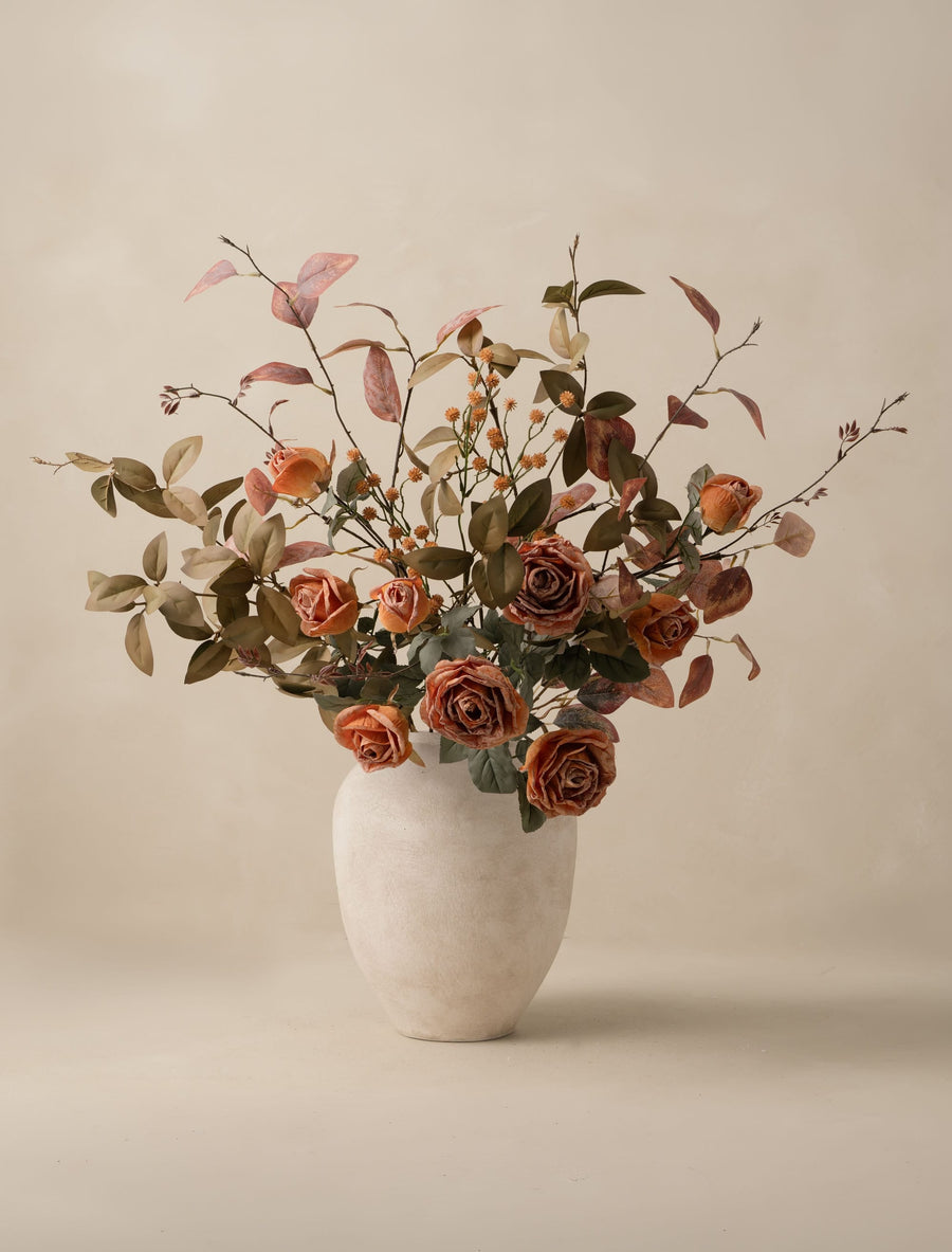 Composition florale artificielle - Spray rose orange et safran