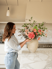 Composition florale artificielle – Pivoine rose et chrysanthème