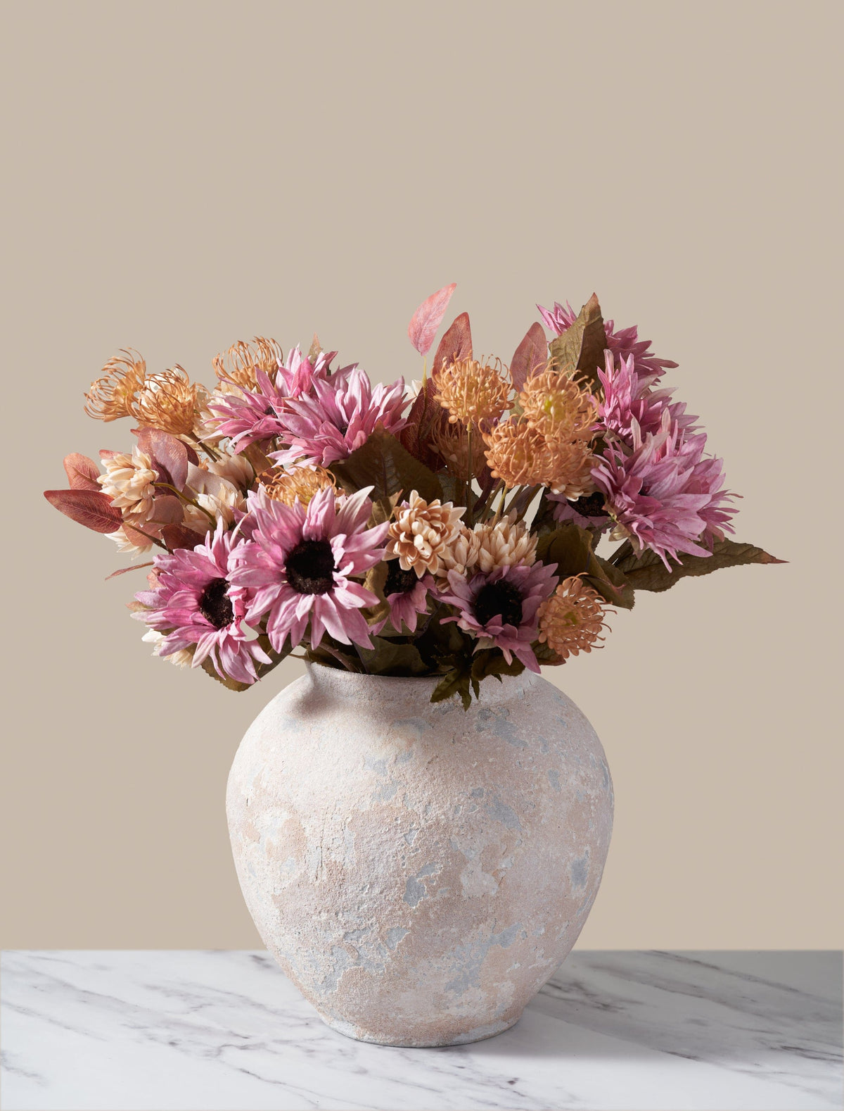 Faux Autumn Floral Arrangement – Pink & Beige