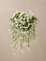 Cesta colgante de petunias de exterior – Blanco