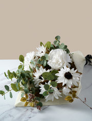 Faux Floral Arrangement – White Peony & Sunflower